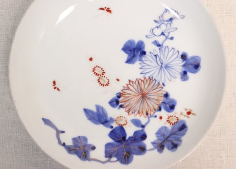 明治前期金彩赤絵菊図6寸皿③色擦れ