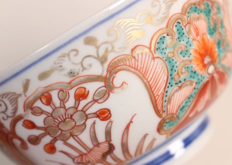 明治前期色絵団龍と牡丹図通り物蒸茶碗①5客組