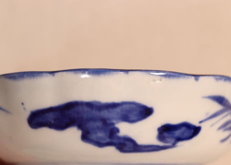 明治前期染付麒麟と牡丹図なます皿　フリモノ