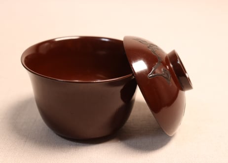 総茶蒔絵霊芝と松梅図箸洗い椀　5客組