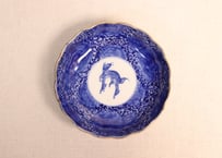 明治前期染付麒麟と牡丹図なます皿　フリモノ