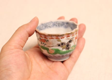 明治前期色絵花と蝶図通り物小向付