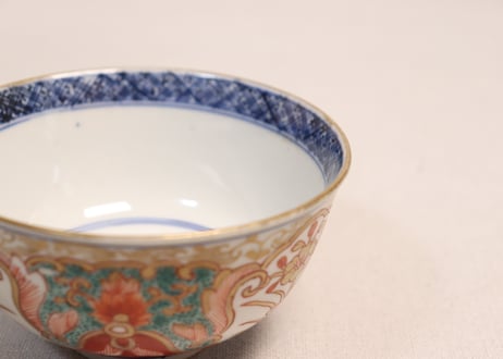 明治前期色絵団龍と牡丹図通り物飯茶碗②
