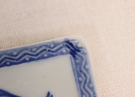 大正～昭和戦前染付稲穂に蜻蛉図長角皿①