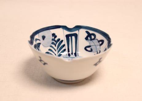 大正～昭和戦前染付芙蓉手草花図小鉢