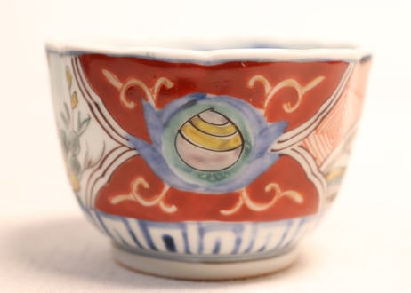 江戸幕末色絵宝珠と牡丹に青玉図向付