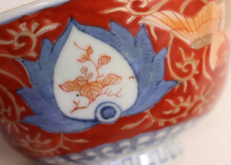 江戸幕末赤絵金彩鳳凰図蓋茶碗