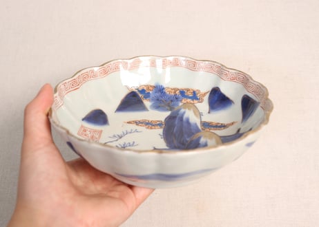 江戸幕末色絵山水図大なます皿②ノミホツ
