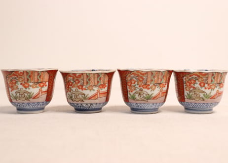 江戸幕末色絵御簾と桜図小向付①