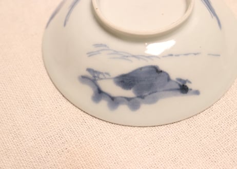 江戸幕末染付富士山水図蓋茶碗