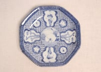 江戸後期染付窓絵と幾何学文図八角皿①