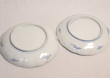 明治前期色絵松に家と鳥図7寸皿②釉剥げ