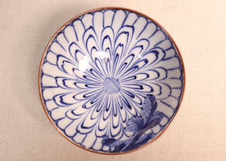 明治前期染付菊花図蓋茶碗