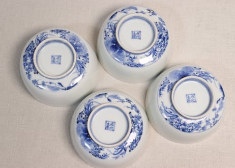 江戸幕末染付四君子図蓋茶碗