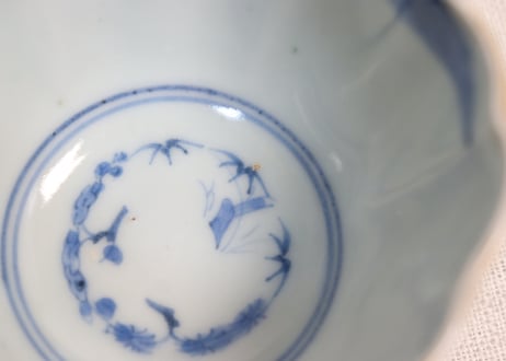 江戸幕末色絵宝珠と牡丹に青玉図向付