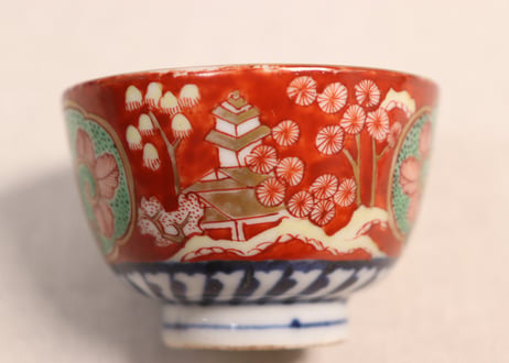 明治前期色絵屋敷と花図煎茶碗　5客組