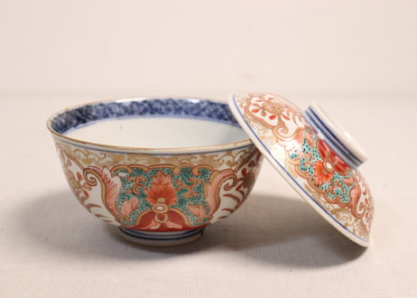 明治前期色絵団龍と牡丹図通り物飯茶碗②