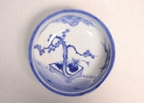 明治前期染付盆栽と山水図7寸鉢