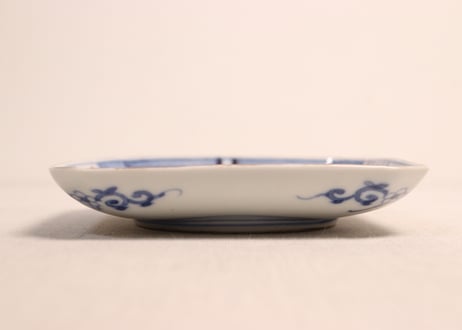 明治前期大聖寺古伊万里写し色絵若松と蕨図角皿　5客組