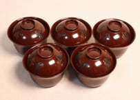 総茶蒔絵霊芝と松梅図箸洗い椀　5客組