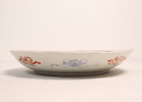 明治前期色絵花と蝶図通り物7寸皿