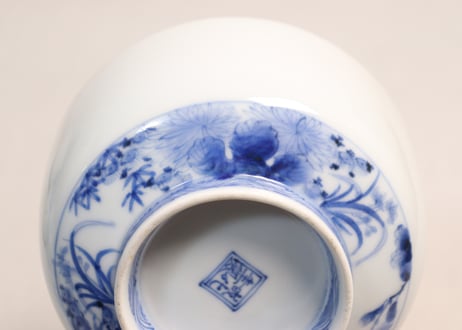 江戸幕末染付四君子図蓋茶碗