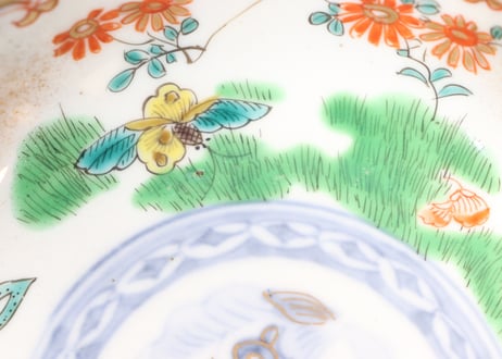 明治前期色絵花と蝶図通り物なます皿