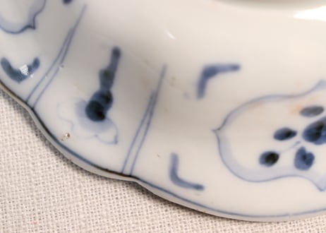 江戸幕末色絵漁師図四弁5寸深皿