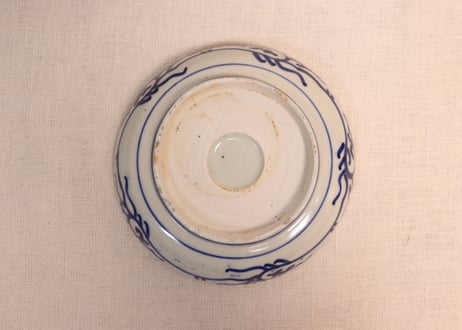 明治前期紙刷菊と桔梗と竹図5寸皿①