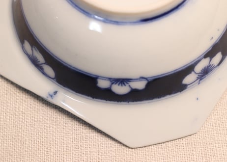 明治後期~大正銅判染付月に兎図角縁小鉢②フリモノ,ノミホツ