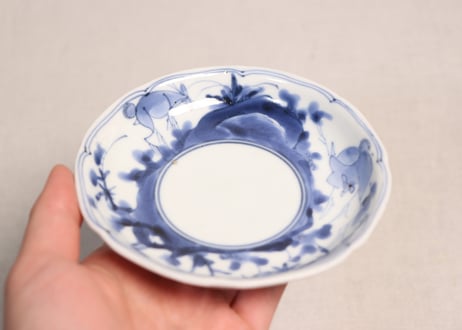 江戸中期染付紅葉と鹿図小皿