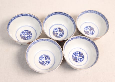 明治前期色絵鶉図蓋茶碗①