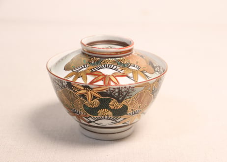 明治後期~大正九谷焼色絵松竹梅図蓋茶碗