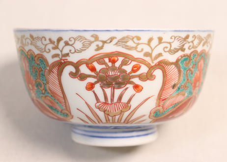 明治前期色絵団龍と牡丹図通り物蒸茶碗①5客組