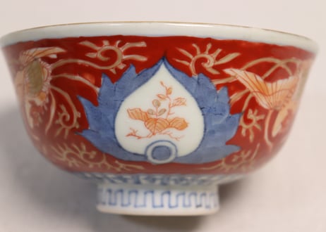 江戸幕末赤絵金彩鳳凰図蓋茶碗