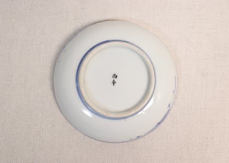明治後期～大正色絵牡丹と水鳥に山水図通り物小皿②少かたつき