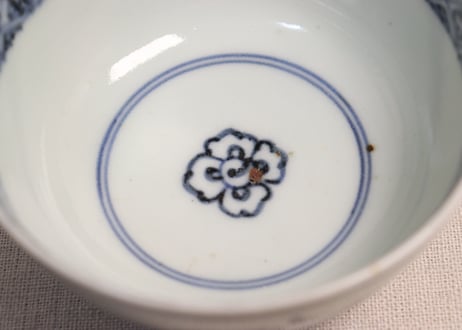江戸中期染付流水に菊図蓋茶碗②フリモノ