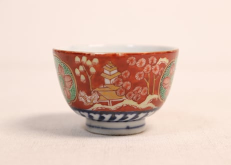 明治前期色絵屋敷と花図煎茶碗　5客組