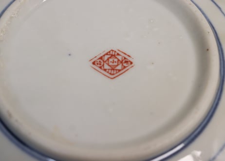 昭和戦前ゴム判色絵三方山水図7寸皿