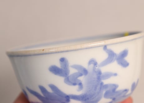 明治前期染付金魚図蓋茶碗②少甘手