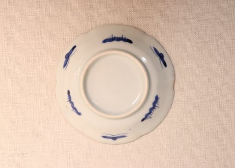 江戸後期染付六方団扇と扇子図小皿