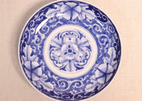 明治後期~大正染付三方に花図5寸皿①