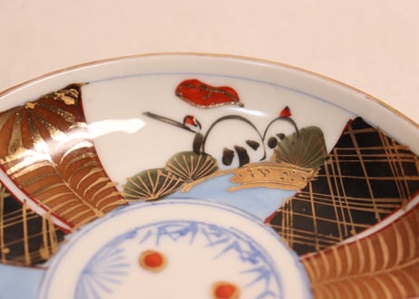 大正~昭和戦前色絵松鶴図小皿①