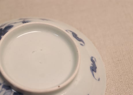 江戸後期染付菊と蝙蝠図広東型蓋茶碗
