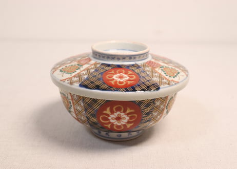 明治前期色絵菊と菱花図蒸茶碗