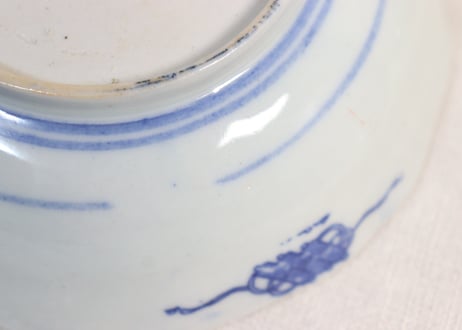 明治後期～大正色絵牡丹と水鳥に山水図通り物なます皿