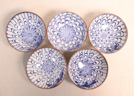 明治前期染付菊花図蓋茶碗