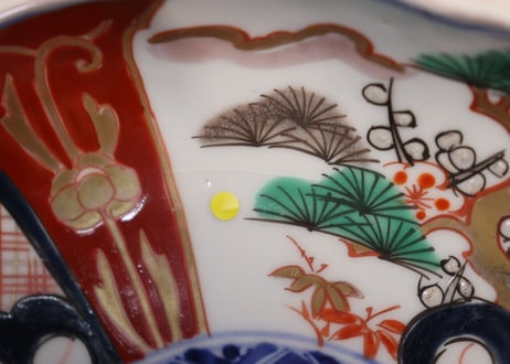 明治前期色絵三方に松竹梅図7寸皿②部分甘手
