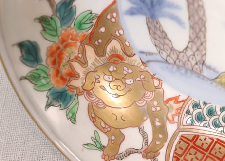 明治前期色絵蘇鉄と獅子牡丹図春寒鉢