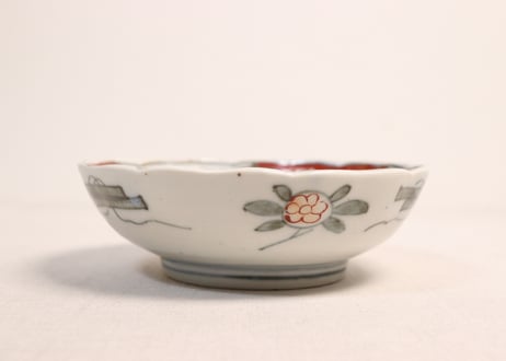 明治前期色絵籠目に芦と水鳥図なます皿①